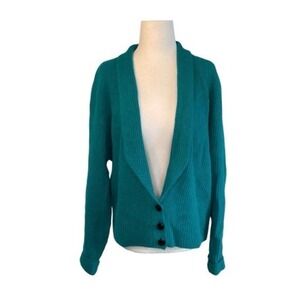 80s Evan Picone Lambswool Angora Cardigan Sweater Teal Green Long Sleeve M